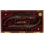 AN EXCELLENT CASED PAIR OF .650 CALIBRE PERCUSSION OFFICER'S PISTOLS BY HAMBURGER, 8inch sighted