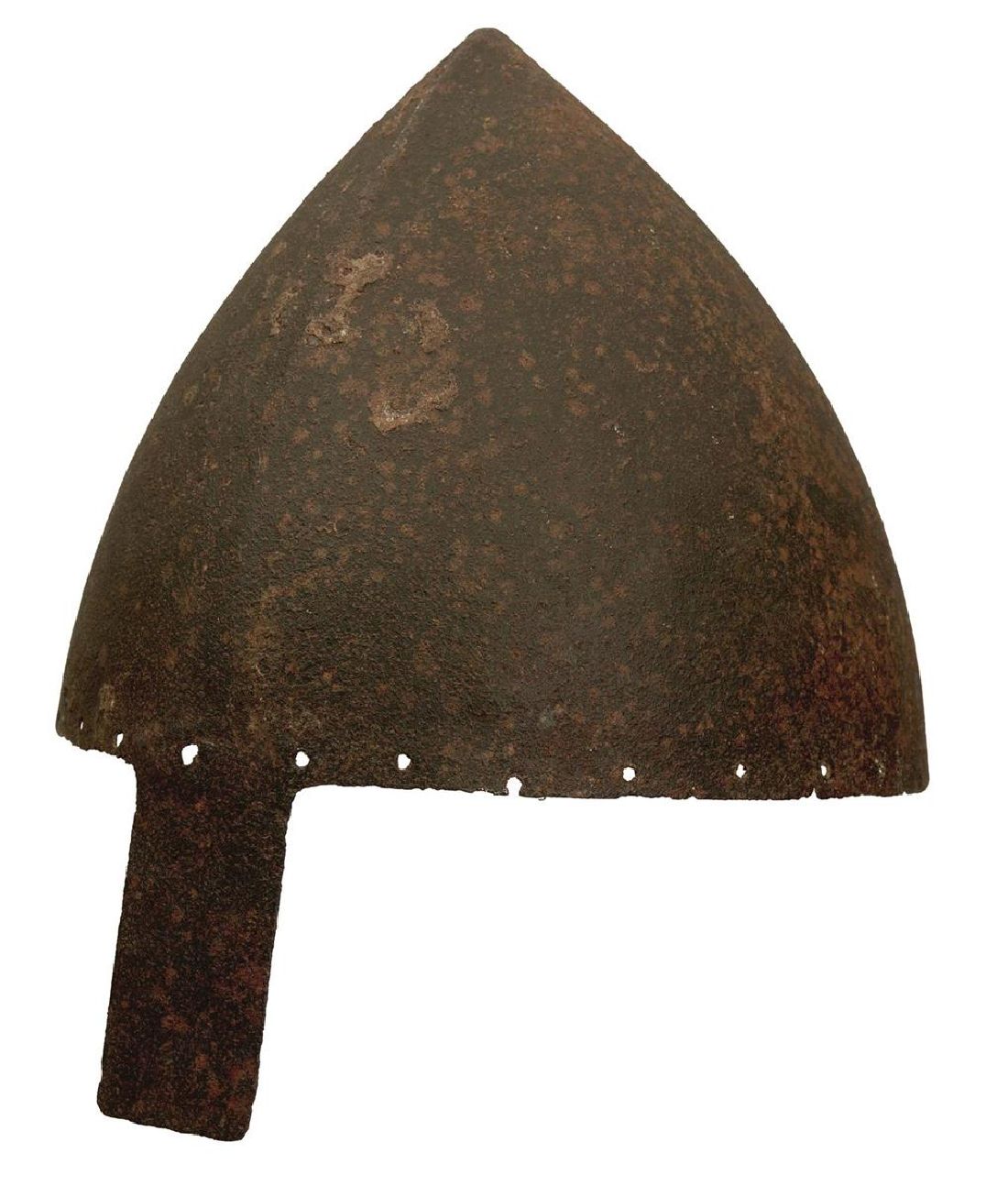 THE PROPERTY OF A GENTLEMAN: A 12TH CENTURY NORMAN NASAL BAR HELMET, the single piece skull drawn up - Image 2 of 21