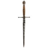 A 17TH CENTURY DAGGER, 24.5cm diamond section blade with deep central fuller with linear and
