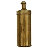 A SCARCE PEPPERBOX POWDER FLASK, the cylindrical brass body with plunger charger and fixed nozzle,