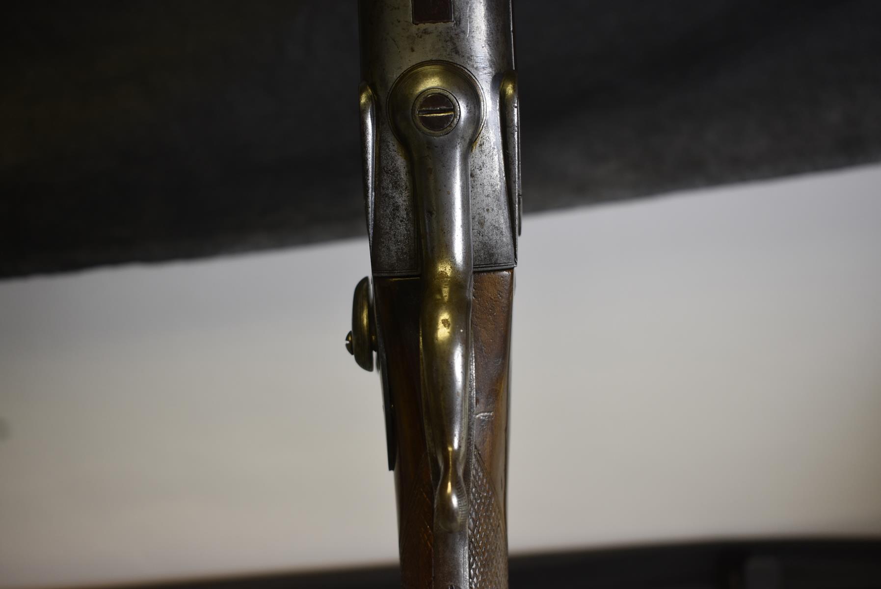 A 7-BORE OBSOLETE CALIBRE FOWLING PIECE OR HAMMER GUN, 30inch sighted damascus barrel stamped with - Image 3 of 10