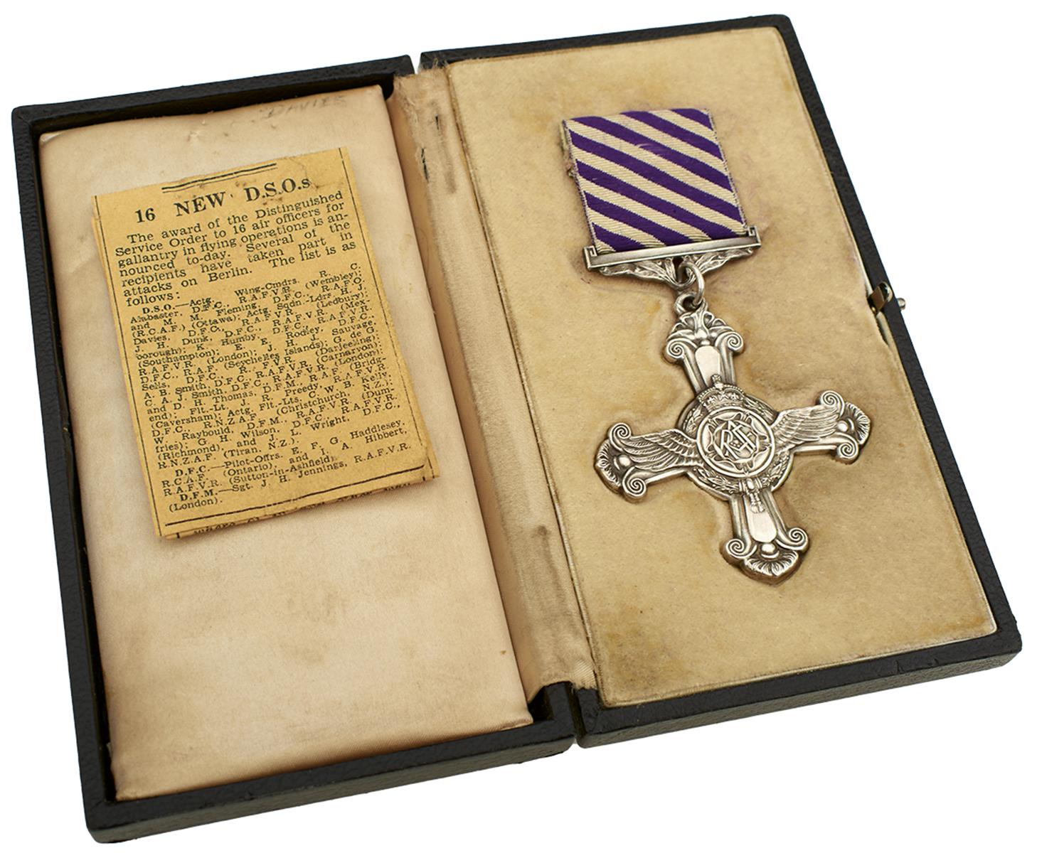 A FIRST WAR PERIOD DISTINGUISHED FLYING CROSS TO SQUADRON LEADER H. J. DAVIES DSO DFC RAFVR,