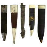 A COLLECTION OF SHEATH KNIFE AND OTHER SCABBARDS, to include a white metal Gaucho example