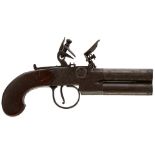 A 60-BORE FLINTLOCK BOXLOCK TAP ACTION OVER AND UNDER POCKET PISTOL, 2.5inch barrels, scallop