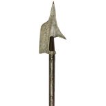 A SWISS SEMPACH HALBERD, 20cm face with rounded top and down-turned bottom, opposing down-turned