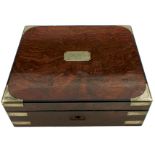 A FIGURED WALNUT WHITE METAL MOUNTED PISTOL TYPE BOX, the lid with owner's name plate J. W. Handon.