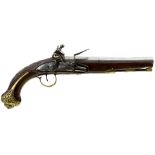 A 15-BORE TURKISH FLINTLOCK HOLSTER PISTOL BY WILSON, 8.25inch two-stage barrel, border engraved