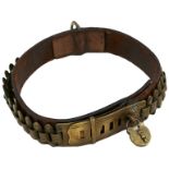 A LARGE EARLY 19TH CENTURY LEATHER AND BRASS DOG COLLAR, for a large breed such as a mastiff or
