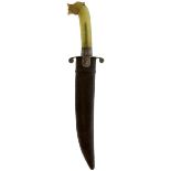 A 19TH CENTURY INDIAN SHIKARI'S HUNTING KNIFE, 20cm broad curved single edge blade cut with a