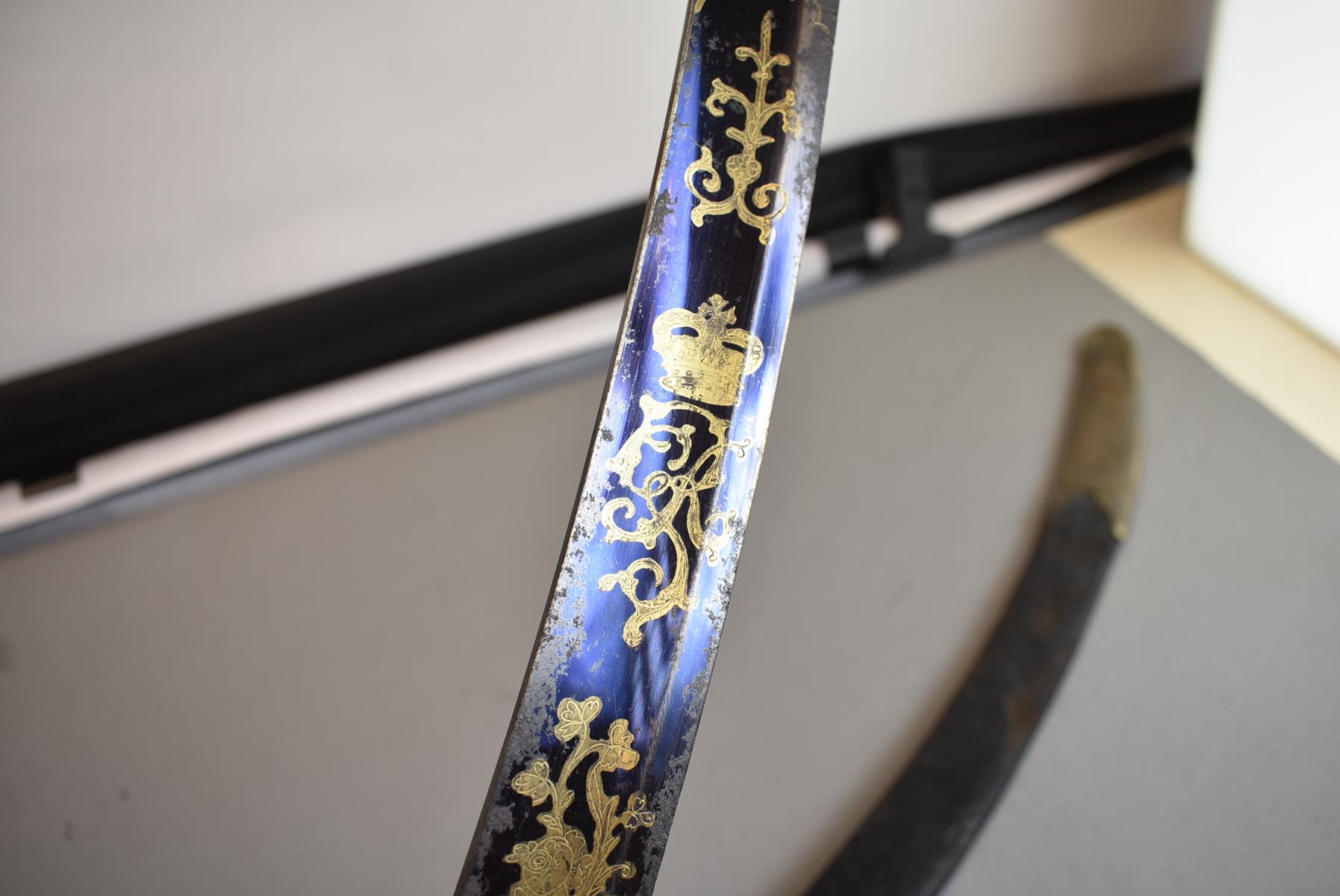 A GEORGIAN OFFICER'S SABRE, 77.5cm curved blade decorated with scrolling foliage, stands of arms, - Image 5 of 15