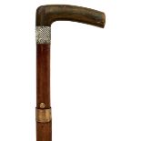 A 19TH CENTURY SCOTTISH SWORD STICK, the horn handle with yellow metal Hamilton clan crest, above