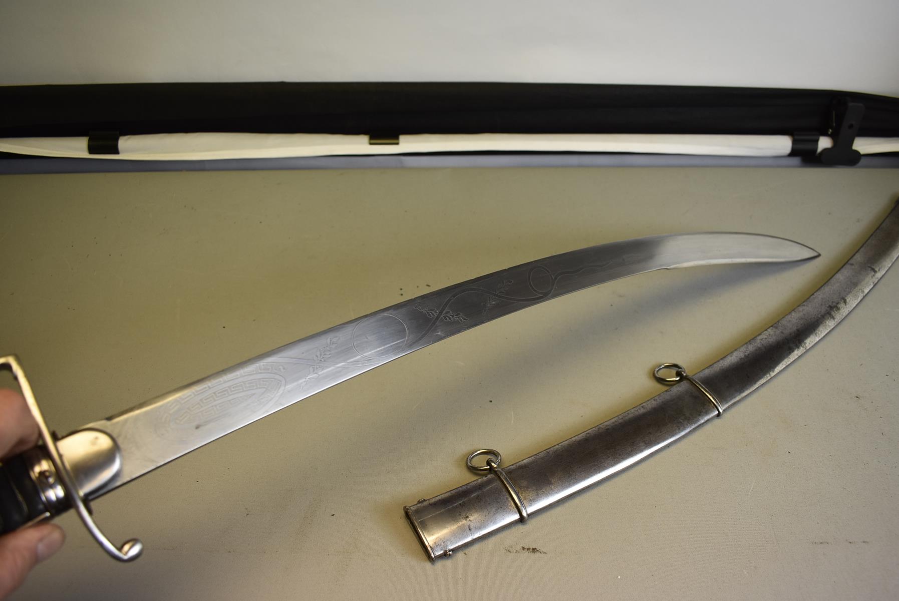A GOOD 1796 PATTERN LIGHT CAVALRY OFFICER'S SABRE OR SWORD, 75.25cm clean curved clipped back - Image 8 of 14