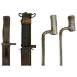 A GERMAN ERSATZ BAYONET, with scabbard, an AG3 bayonet with scabbard, an Austrian Model 1799