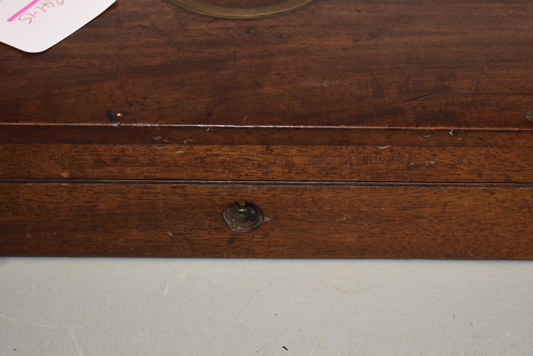 A MAHOGANY GUN CASE, the blue baize lined interior for a gun with 29.75inch barrels, probably - Image 3 of 7