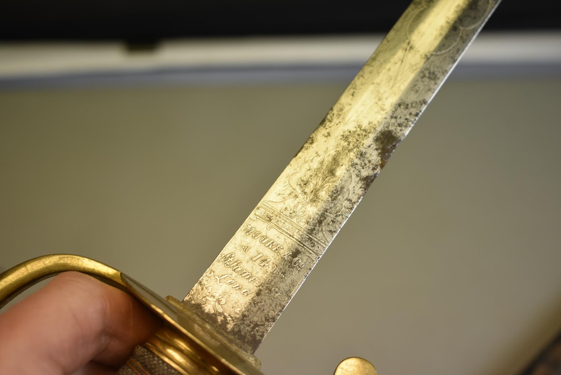 AN HONOURABLE ARTILLERY COMPANY OFFICER'S SWORD, 78.5cm flattened diamond section blade by Moore & - Image 7 of 12