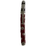 A TANTO, 23cm Shinto blade with two mekugi-ana, suguha hamon, the tsuka with silver nanako fuchi-