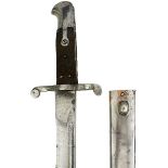 AN 1858 PATTERN ENFIELD ARTILLERY BAYONET, 58cm recurved fullered blade stamped PDL at the forte,