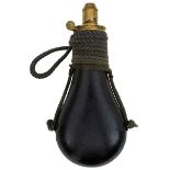 A GOOD JAMES DIXON & SONS RIFLE POWDER FLASK, the black pigskin covered body with brass top