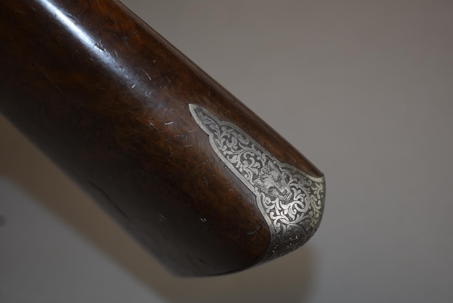 AN 18-BORE FRENCH PERCUSSION SPORTING GUN BY LEPAGE, 31.25inch sighted damascus barrels etched - Image 6 of 11
