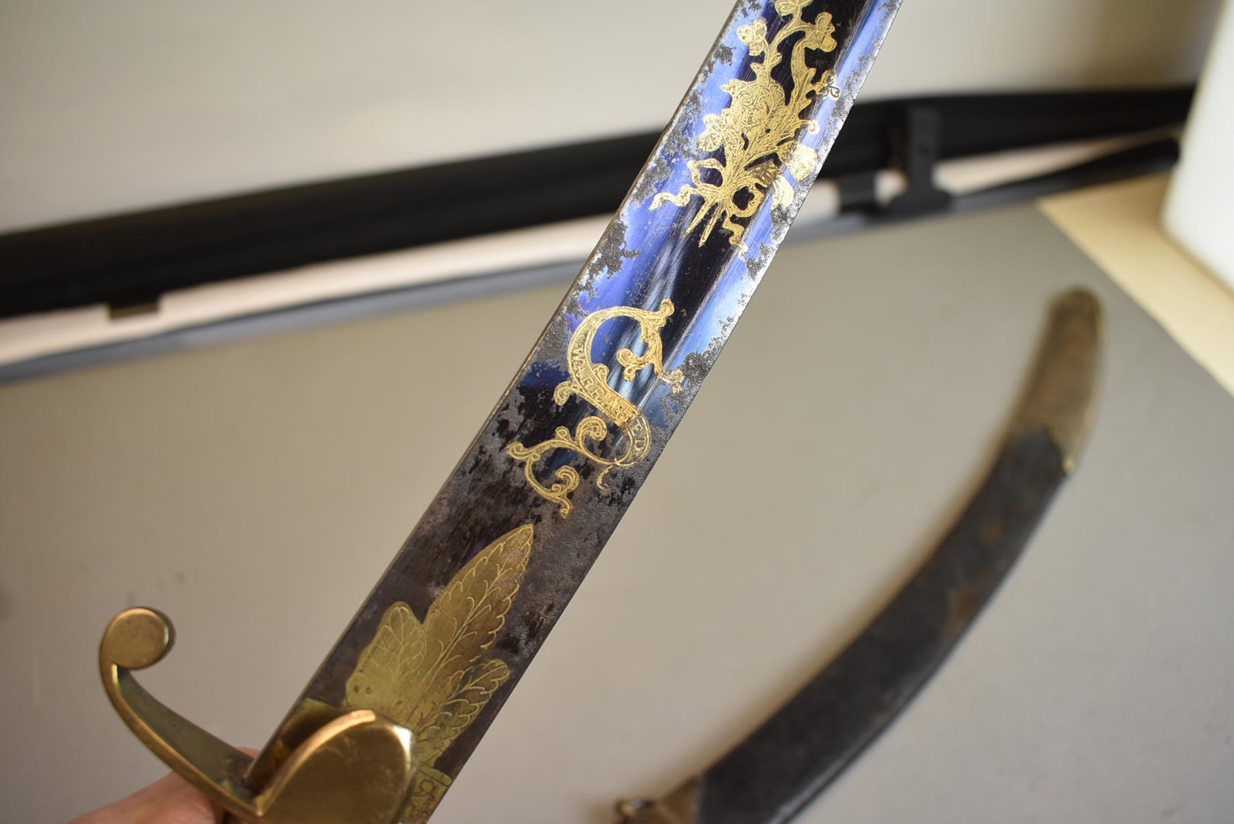 A GEORGIAN OFFICER'S SABRE, 77.5cm curved blade decorated with scrolling foliage, stands of arms, - Image 7 of 15