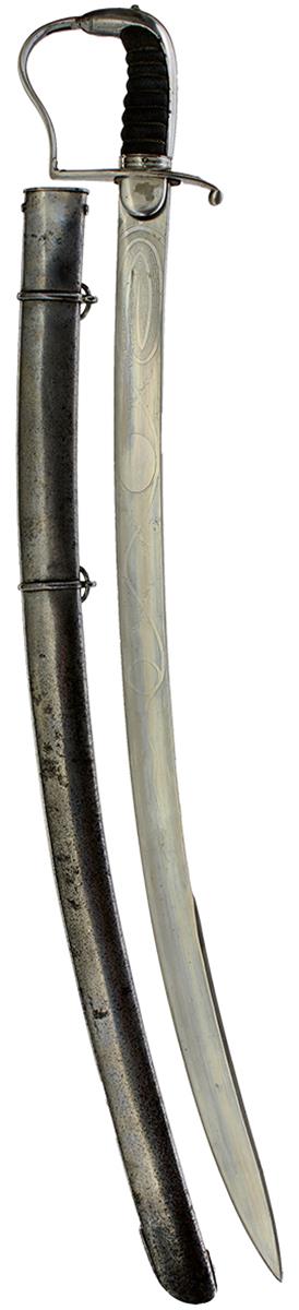 A GOOD 1796 PATTERN LIGHT CAVALRY OFFICER'S SABRE OR SWORD, 75.25cm clean curved clipped back