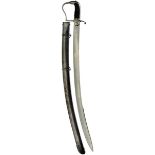 A GOOD 1796 PATTERN LIGHT CAVALRY OFFICER'S SABRE OR SWORD, 75.25cm clean curved clipped back