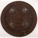 A FINE OTTOMAN DHAL OR SHIELD, 35.5cm diameter body overlaid with a finely pierced outer decorated