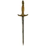 A 19TH CENTURY CONTINENTAL NAVAL DIRK, 21cm flattened diamond section blade, regulation brass hilt