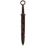 A RARE SARMATIAN RING POMMEL DAGGER, 24.5cm flattened diamond section blade, short tapering