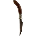 A 19TH CENTURY SUMBAWA OR BIMA DAGGER, 10cm slightly curved single edge blade, silver ferule