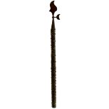 A VINTAGE GONDOLIER'S POLE TERMINAL, the leaf shaped head with small crescent fluke, the wooden haft