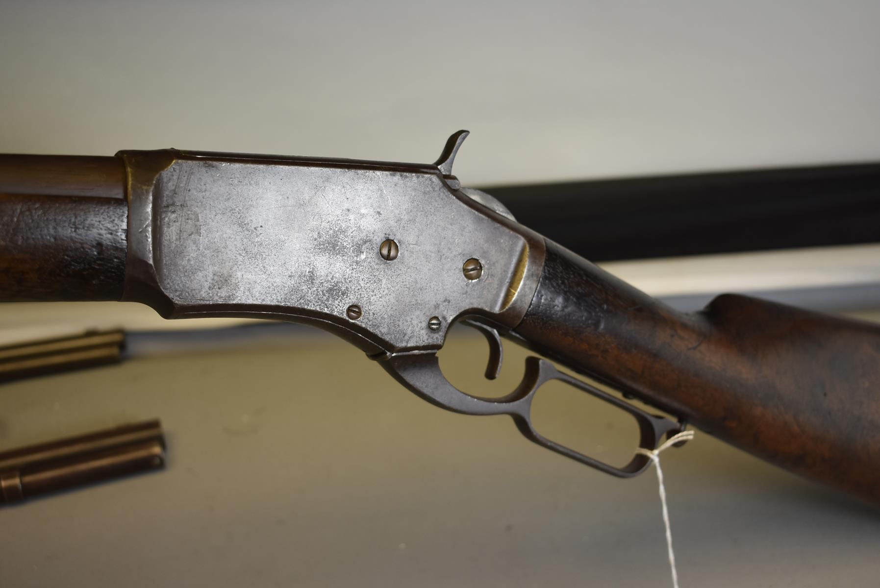 A RARE .40 OBSOLETE CALIBRE WHITNEY LEVER ACTION RIFLE, 28inch sighted barrel stamped with the - Image 6 of 11