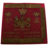 THE LIFEGUARDS UNION STANDARD 1885, the foliate decorated red silk ground with bullion tassel trim