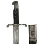 AN 1863 PATTERN WHITWORTH RIFLE SWORD BAYONET, 57.5cm recurved fullered blade with various