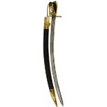 AN EARLY 19TH CENTURY FRENCH NAVAL OFFICER'S HANGER OR SWORD, 66.5cm curved fullered blade struck