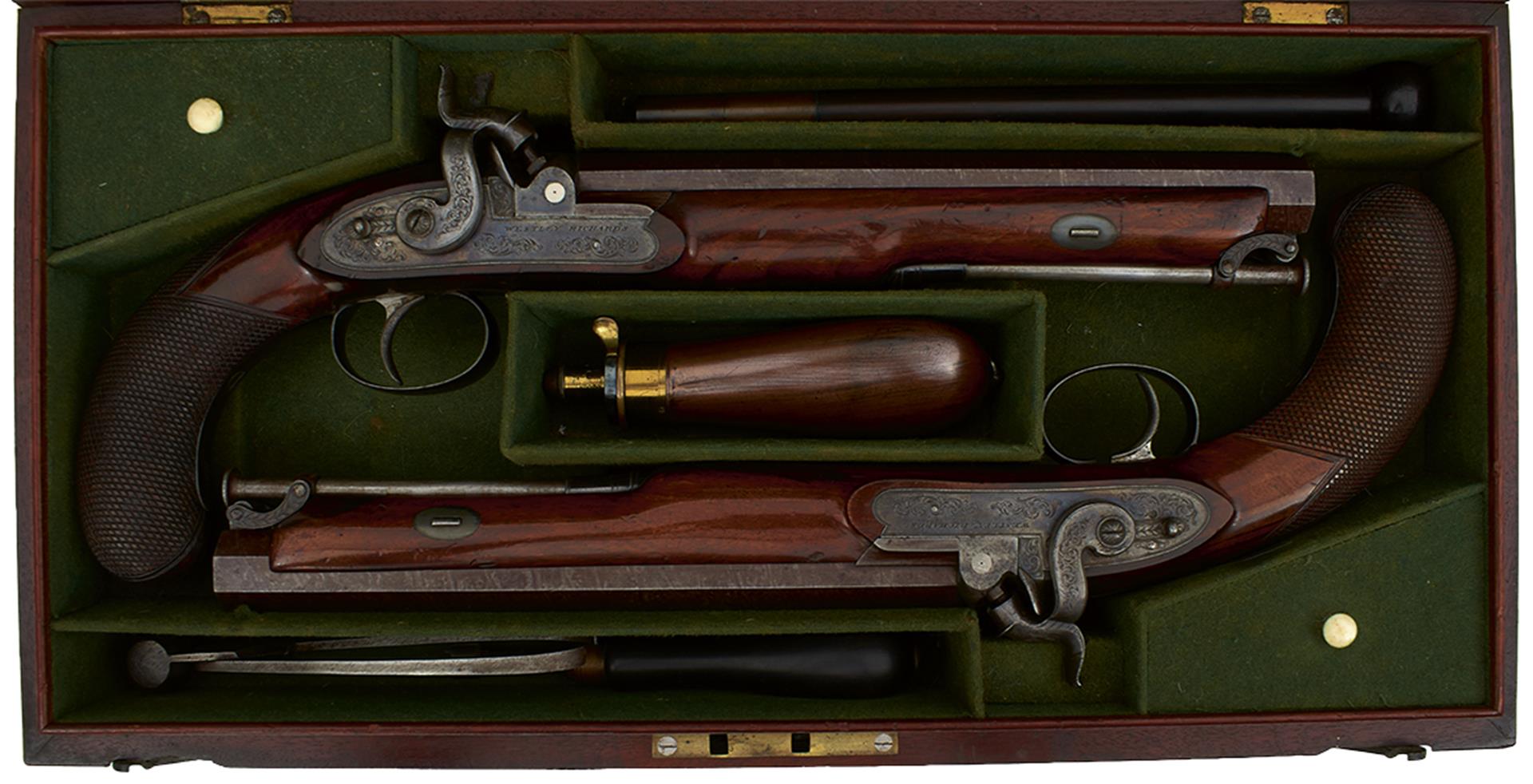 A GOOD CASED PAIR OF .600 CALIBRE PERCUSSION OFFICER'S PISTOLS BY WESTLEY RICHARDS, 9inch sighted