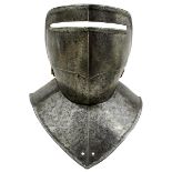 A 15TH CENTURY NORTH EUROPEAN ARTICULATED AND SIGHTED BEVOR, the rounded iron chin defence with