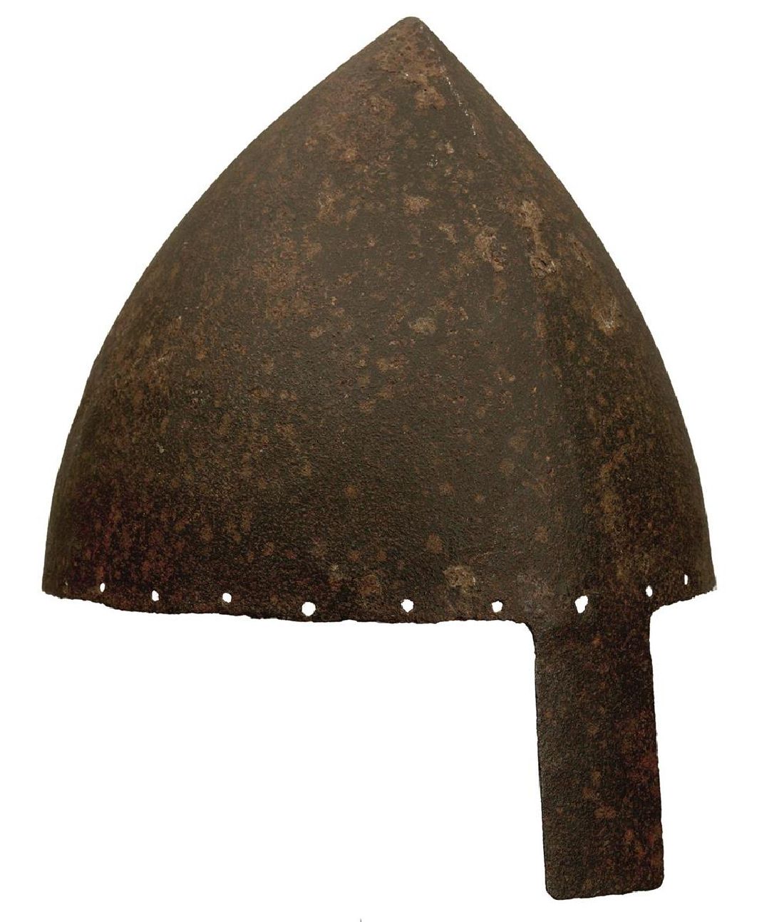 THE PROPERTY OF A GENTLEMAN: A 12TH CENTURY NORMAN NASAL BAR HELMET, the single piece skull drawn up