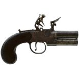 AN 80-BORE FLINTLOCK OVER AND UNDER TAP ACTION BOXLOCK POCKET PISTOL, 1.75inch turn-off barrels,