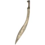 A LARGE 19TH CENTURY INDIAN KUKRI, 54cm sharply curved blade, steel hilt with bird's head pommel,