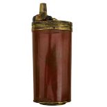 A SYKES TWO-WAY PISTOL FLASK, the tapering lacquered copper body stamped SYKES and with brass base