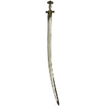 A LATE 17TH CENTURY INDIAN TULWAR, 87.75cm triple fullered curved blade, characteristic hilt