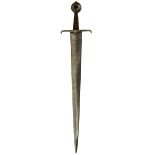 A MEDIEVAL SWORD OF CASTILLON TYPE, 76cm broad sharply tapering flattened diamond section double