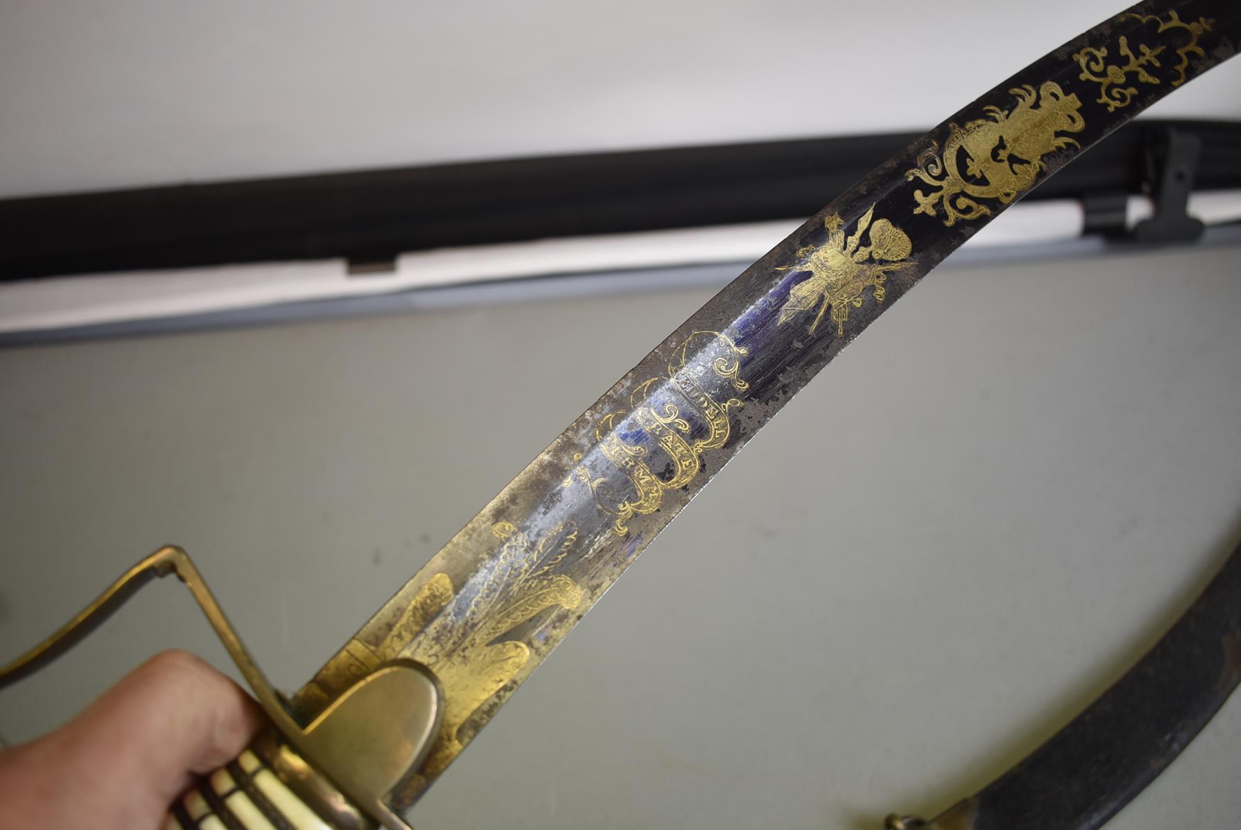 A GEORGIAN OFFICER'S SABRE, 77.5cm curved blade decorated with scrolling foliage, stands of arms, - Image 8 of 15