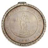 A GEORGE III WHITE METAL PRESENTATION MEDALLION TO THE BROMLEY VOLUNTEER INFANTRY CORPS, the obverse