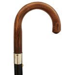 A WWII GADGET WALKING CANE, the bentwood handle of traditional form, the metal ferrule incorporating
