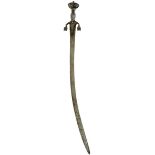 AN EARLY 19TH CENTURY AFGHAN PULOUAR OR SWORD, 75cm curved single edge blade with false edge, iron