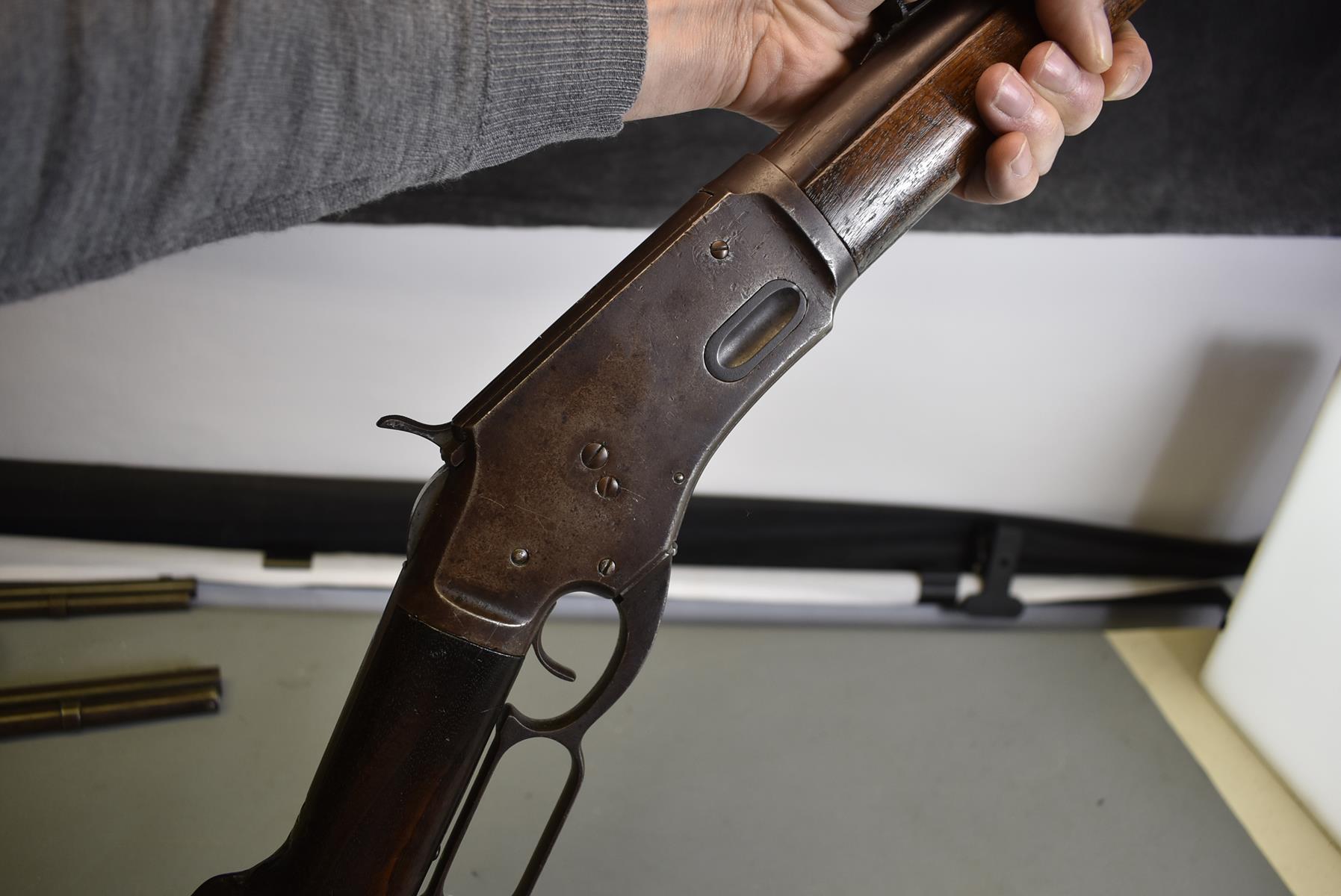 A RARE .40 OBSOLETE CALIBRE WHITNEY LEVER ACTION RIFLE, 28inch sighted barrel stamped with the - Image 2 of 11