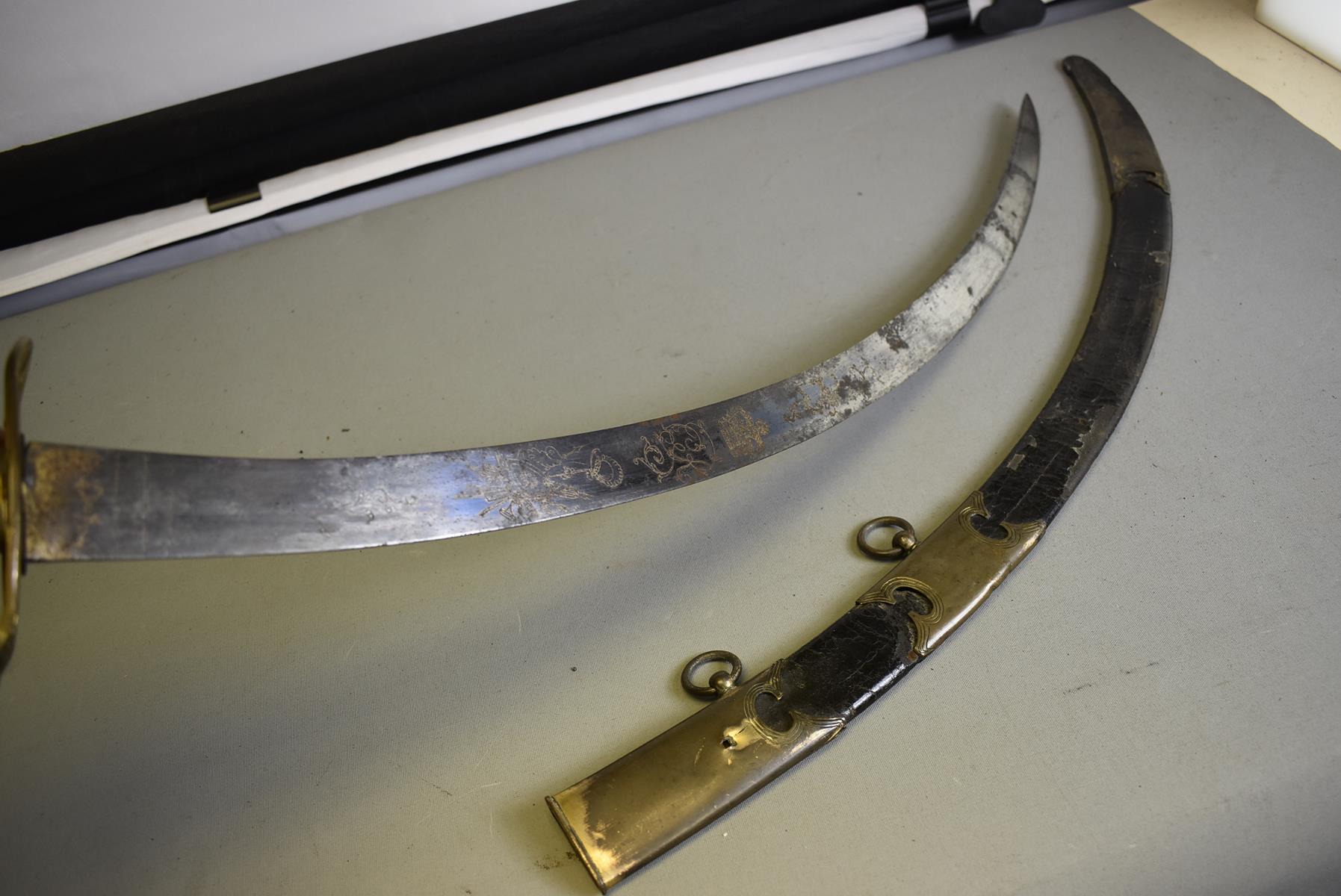 AN 1803 PATTERN INFANTRY OFFICER'S SABRE, 69cm sharply curved unfullered blade engraved with - Image 3 of 12