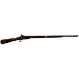 A 22-BORE PERCUSSION EASTERN MUSKET, 34.75inch sighted octagonal barrel secured with embossed barrel